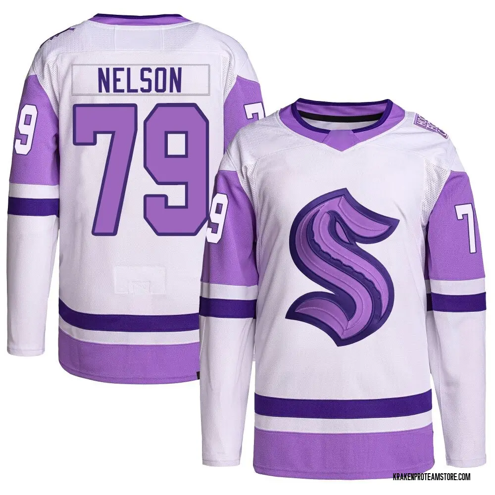 Authentic Men's Ty Nelson White/Purple Seattle Kraken Hockey Fights Cancer Primegreen Jersey