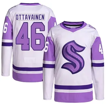Authentic Men's Ville Ottavainen White/Purple Seattle Kraken Hockey Fights Cancer Primegreen Jersey