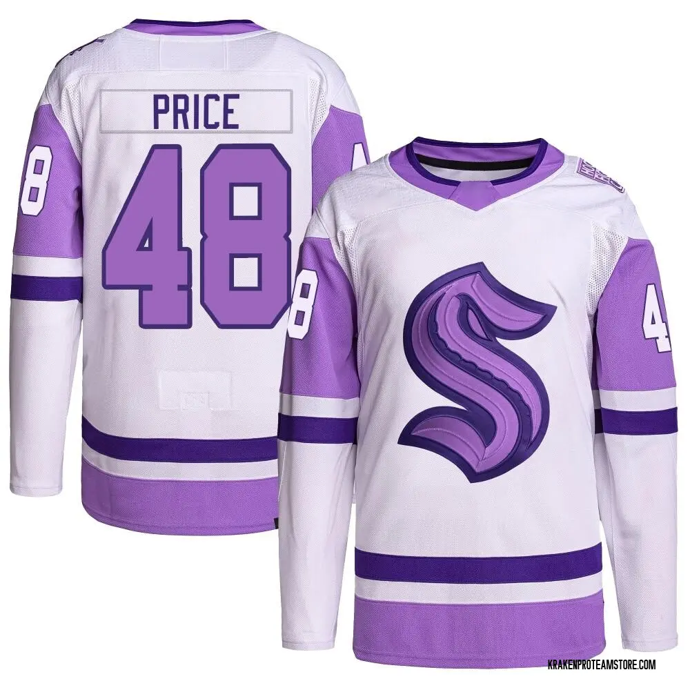 Authentic Youth Caden Price White/Purple Seattle Kraken Hockey Fights Cancer Primegreen Jersey