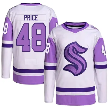 Authentic Youth Caden Price White/Purple Seattle Kraken Hockey Fights Cancer Primegreen Jersey