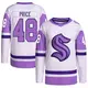 Authentic Youth Caden Price White/Purple Seattle Kraken Hockey Fights Cancer Primegreen Jersey