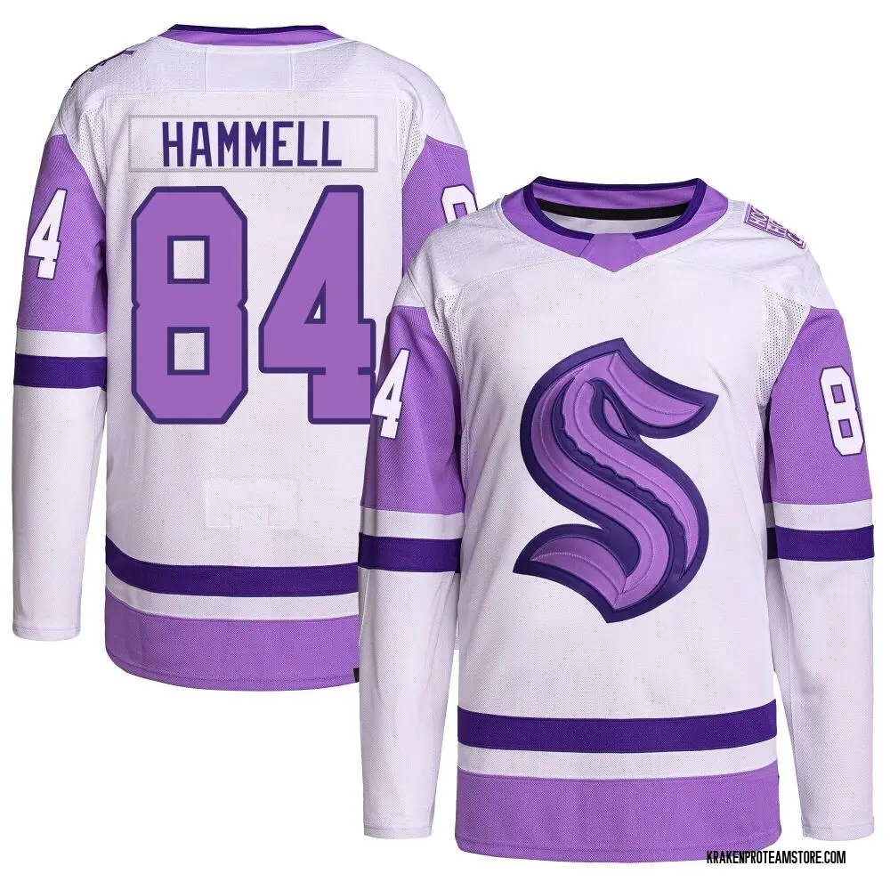 Authentic Youth Kaden Hammell White/Purple Seattle Kraken Hockey Fights Cancer Primegreen Jersey