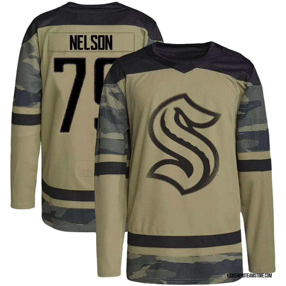 Authentic Youth Ty Nelson Camo Seattle Kraken Military Appreciation Team Practice Jersey