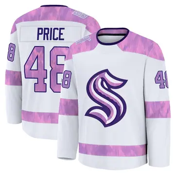 Premium Men's Caden Price White Seattle Kraken 2024 Hockey Fights Cancer Practice Jersey