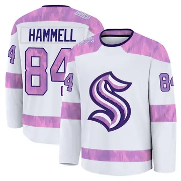 Premium Men's Kaden Hammell White Seattle Kraken 2024 Hockey Fights Cancer Practice Jersey