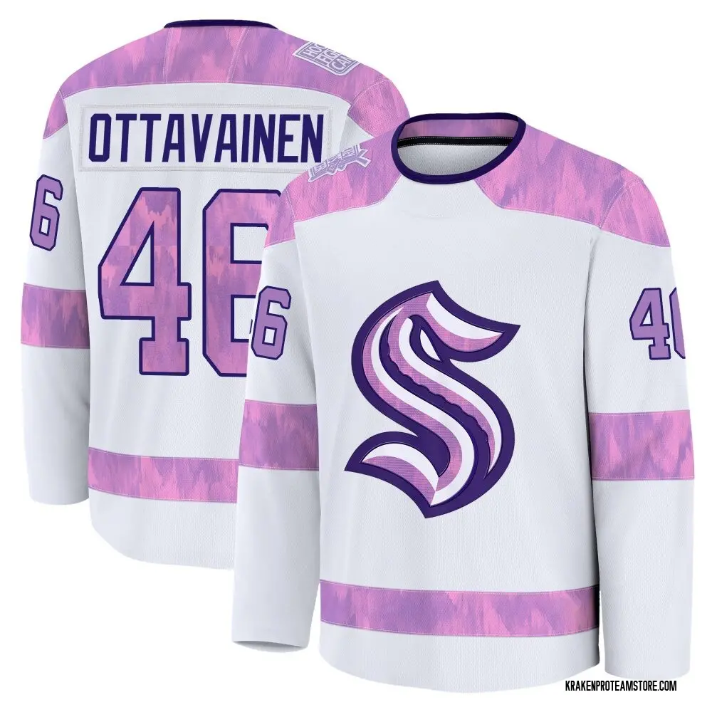 Premium Men's Ville Ottavainen White Seattle Kraken 2024 Hockey Fights Cancer Practice Jersey