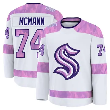 Premium Youth Bobby McMann White Seattle Kraken 2024 Hockey Fights Cancer Practice Jersey