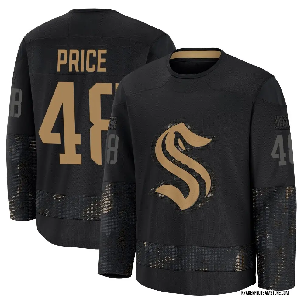 Premium Youth Caden Price Black Seattle Kraken 2024 Military Appreciation Practice Jersey
