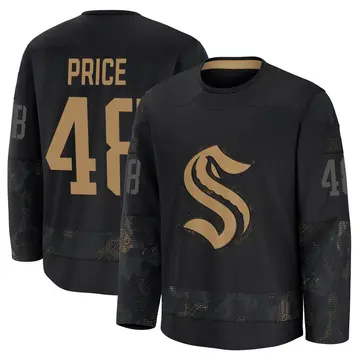 Premium Youth Caden Price Black Seattle Kraken 2024 Military Appreciation Practice Jersey