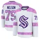 Premium Youth Ty Nelson White Seattle Kraken 2024 Hockey Fights Cancer Practice Jersey
