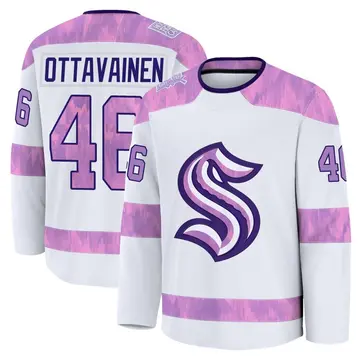 Premium Youth Ville Ottavainen White Seattle Kraken 2024 Hockey Fights Cancer Practice Jersey